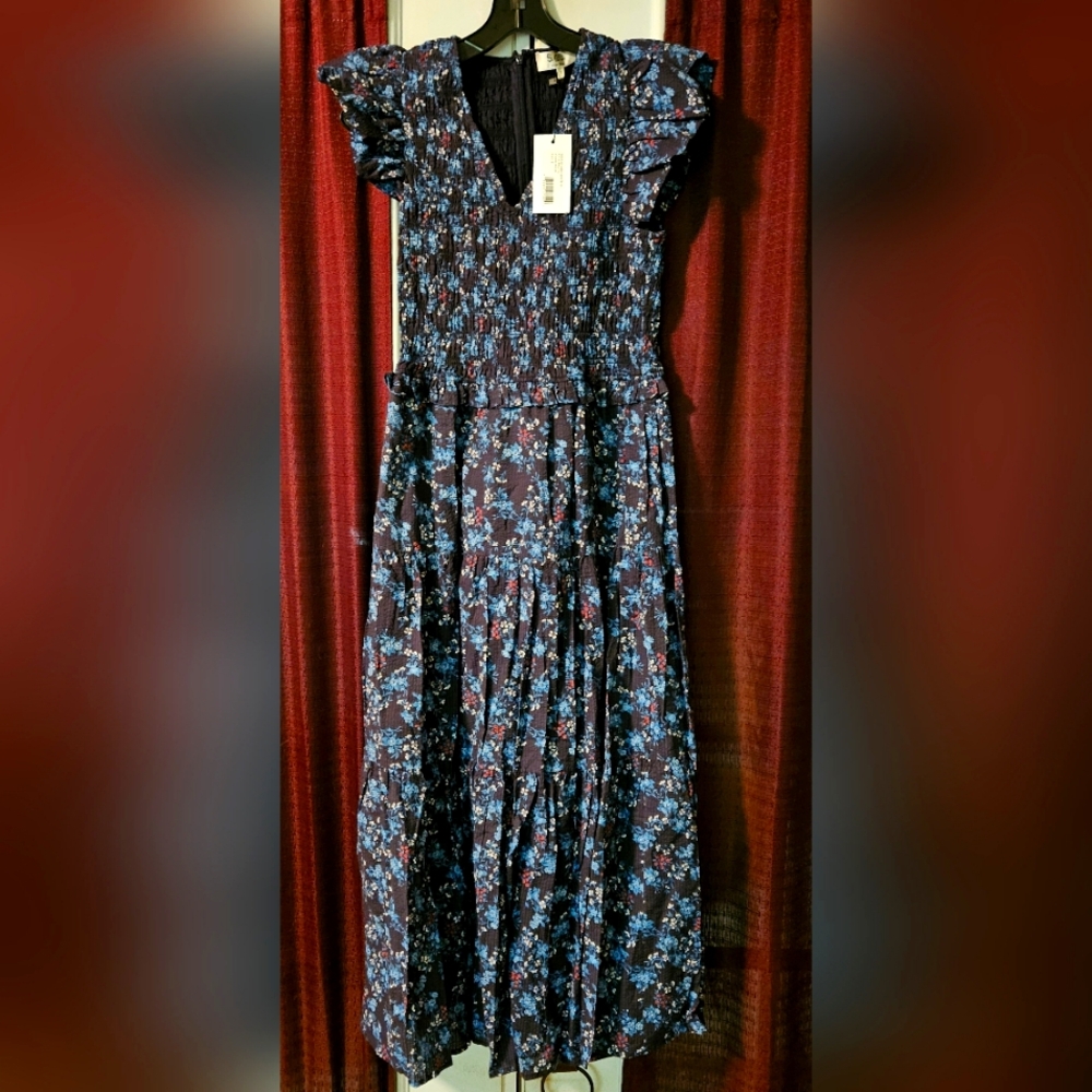 Floral Sea New York Midi Dress with Ruffle Sleeves